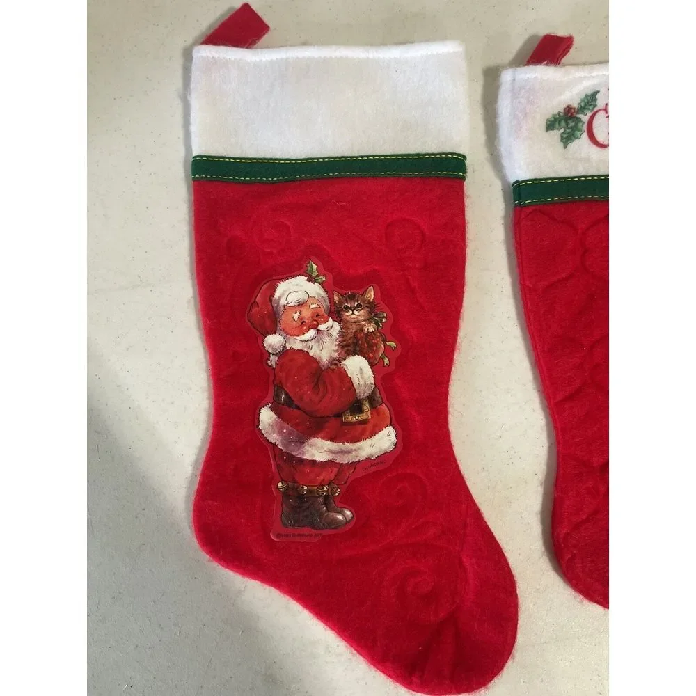 Lot‎ Of 3 Vintage Red Felt Christmas Stockings 1980s